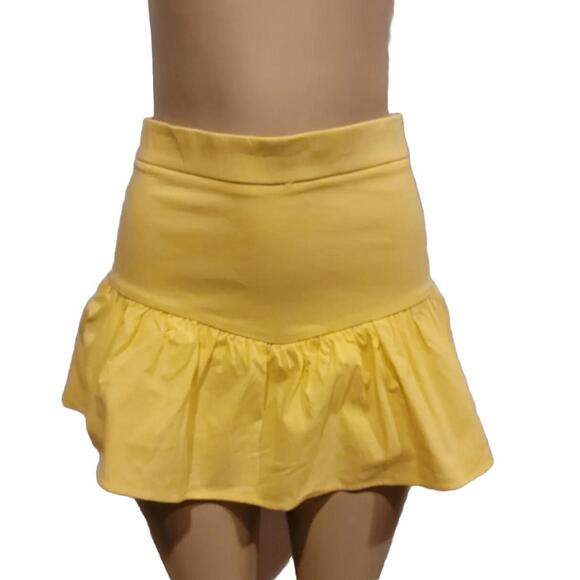 ZARA Yellow Drop Waist Ruffle Women's Short Mini Skort Skirt Size M #H - Picture 2 of 9